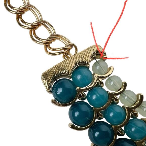 Talbots Beaded Bib Necklace Blue Green Clear Rhinestone Accents Gold Tone Chain - Picture 12 of 13